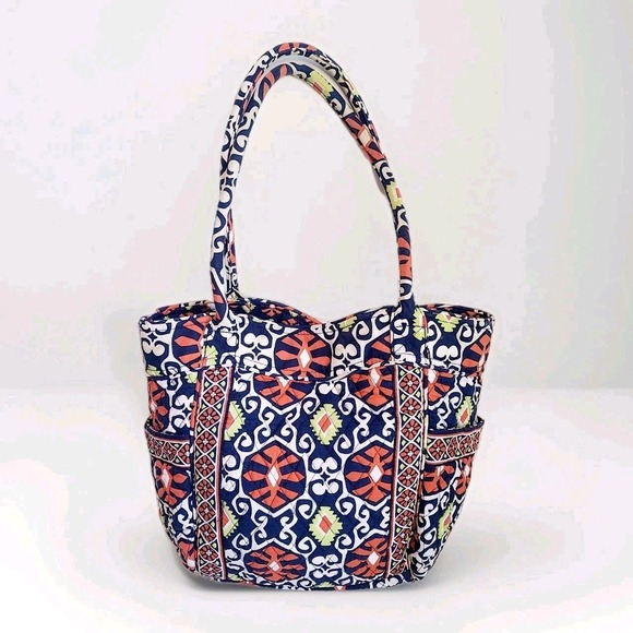 Vera Bradley Sun Valley Pattern Tote Purse Bag Handbag double straps blue orange - Picture 1 of 8